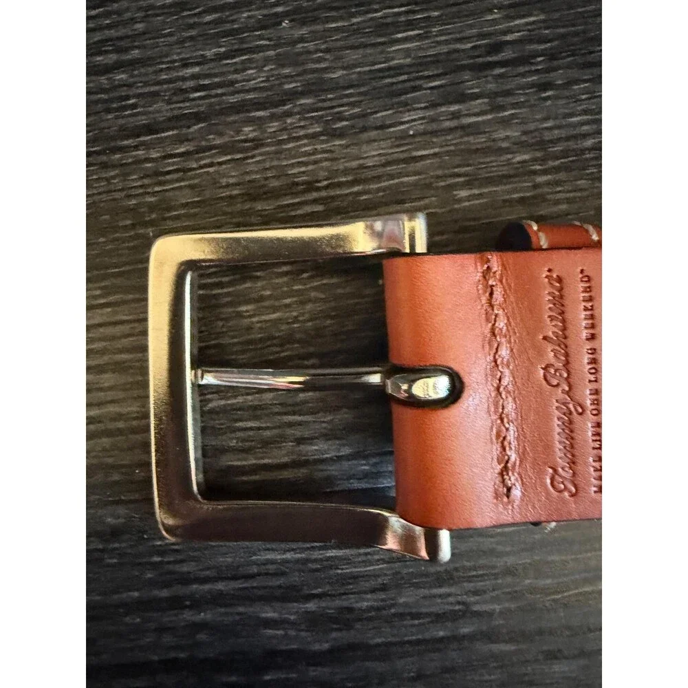 Tommy Bahama Mens Genuine Leather Canvas Belt Tan Brown Size 44